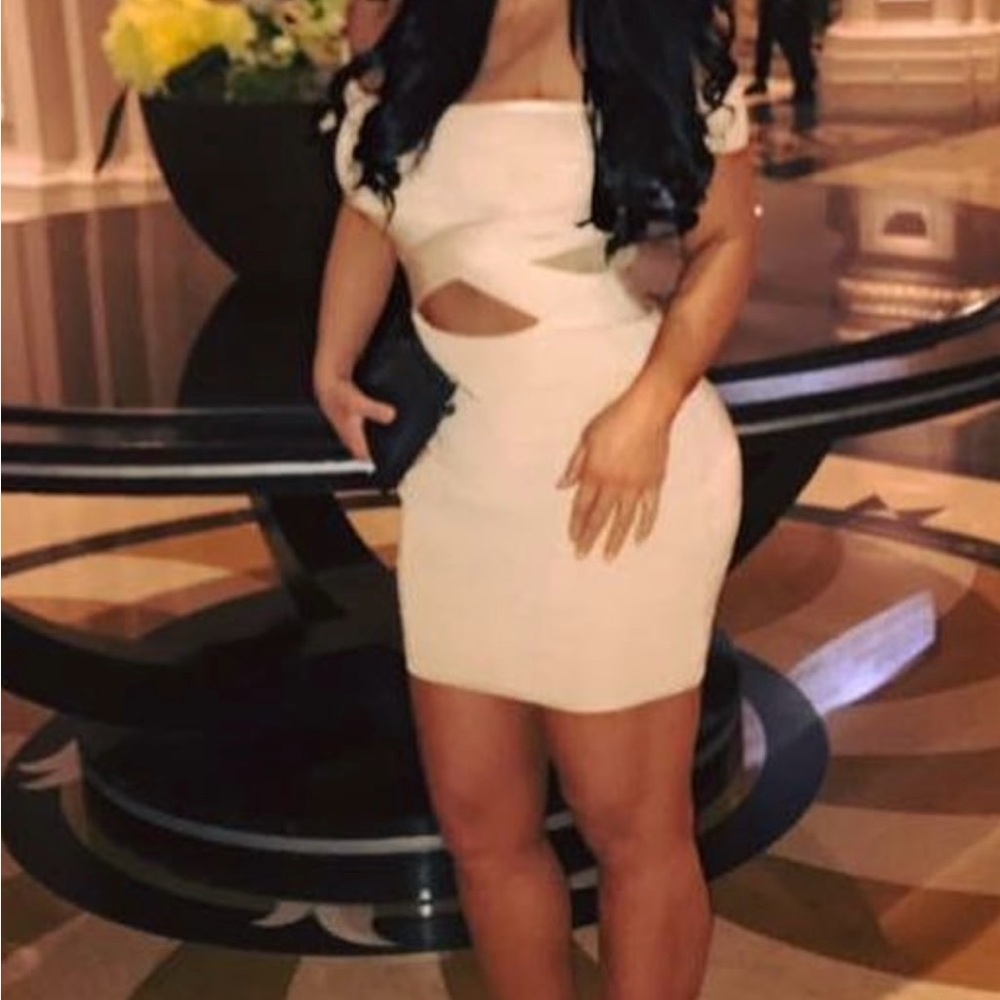 bebe Cream Cut-Out Mini Dress